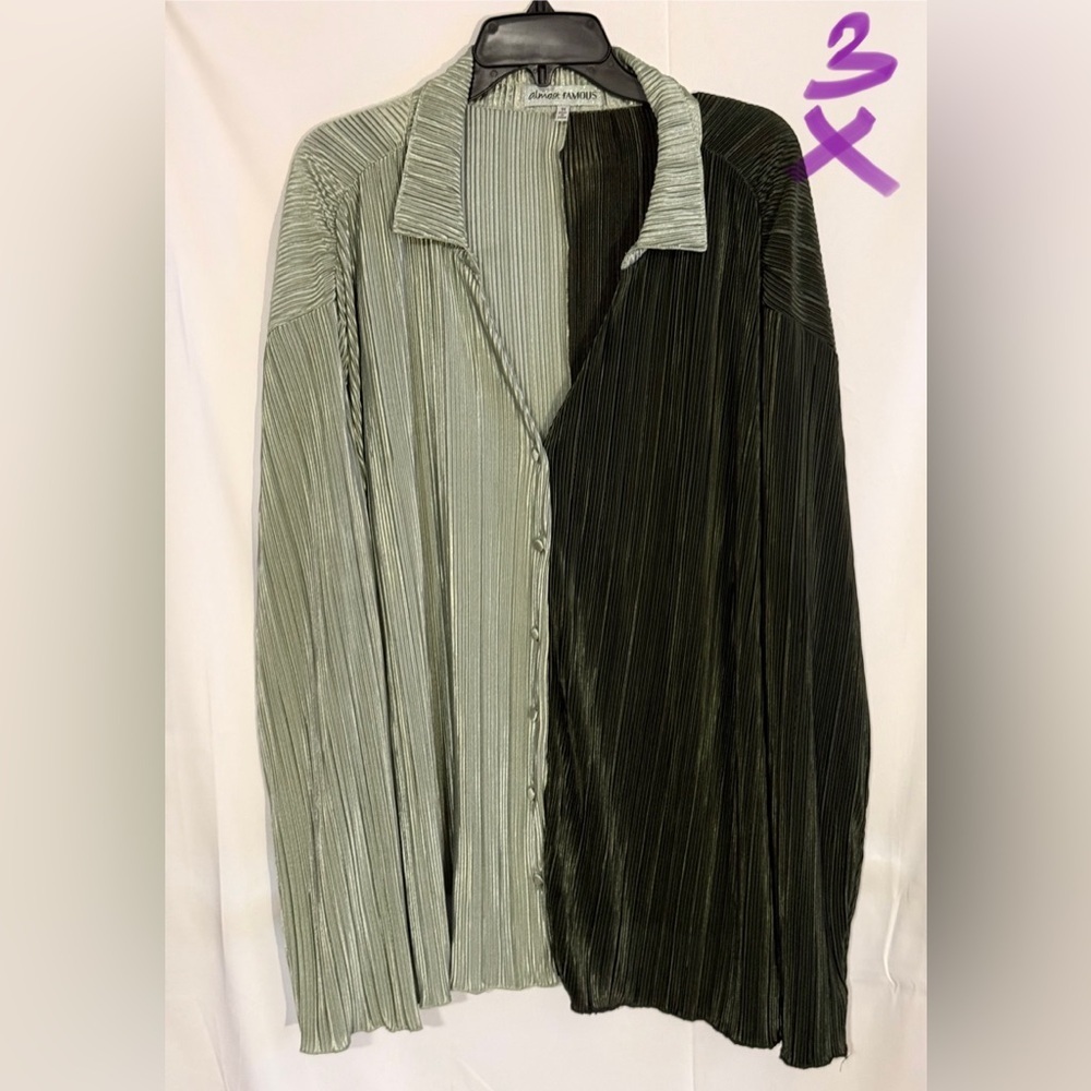 Almost Famous Green and Black Pleated Shirt